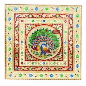 Peacock Designed Wooden Handmade Rajwadi Chowki (18"X18"X12")-G.M.